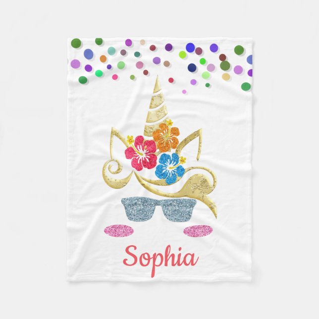 Personalized Unicorn with Pony Fleece Blanket (Front)