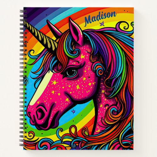 Personalized Unicorn with Rainbow Mane Notebook