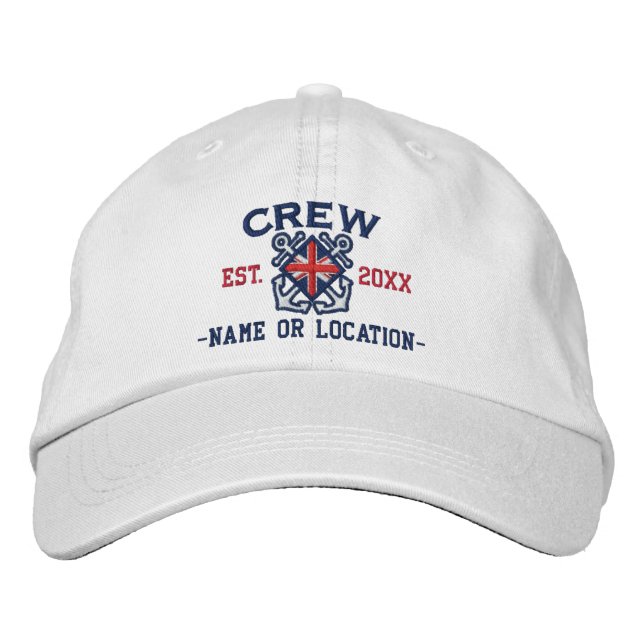 Personalized Union Jack Flag Crew Nautical Embroidered Baseball Hat (Front)