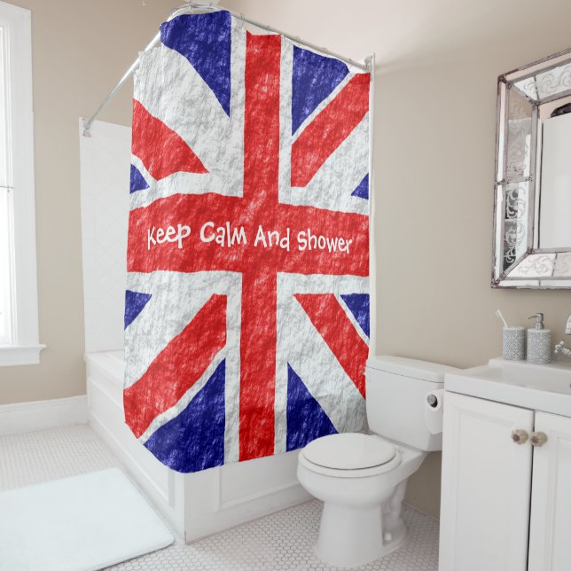 Personalized Union Jack Flag Design Shower Curtain (In Situ)