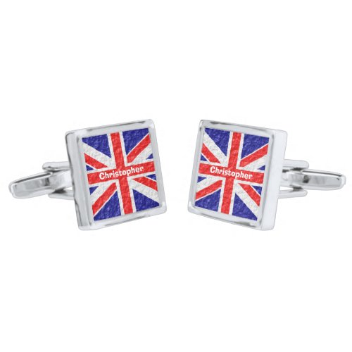 Personalized Union Jack Flag Design Silver Cufflinks