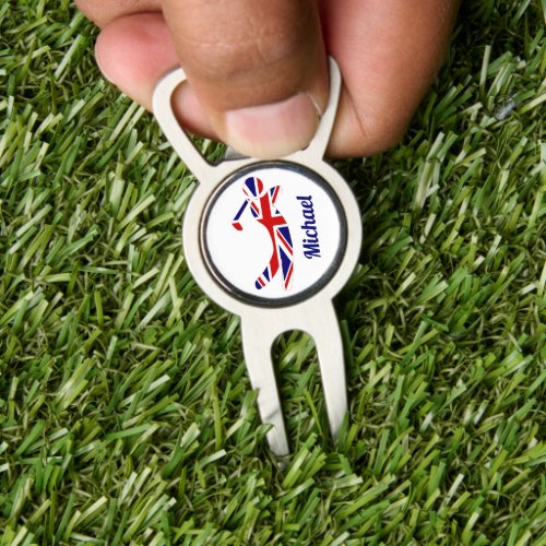 Personalized Union Jack Flag Golf Player Divot Tool
