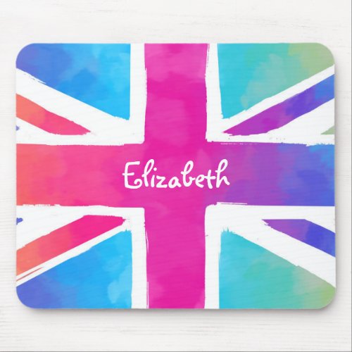 Personalized Union Jack Flag in Bright Watercolors Mouse Pad