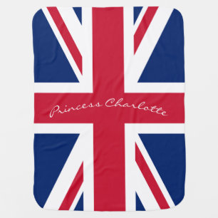 Personalized Union Jack Princess Red White Blue Baby Blanket