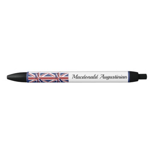 Personalized  UNION JACK  UK FLAG Black Ink Pen