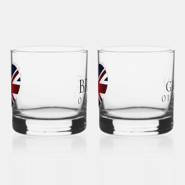 Personalized union jack wedding glasses (Left)