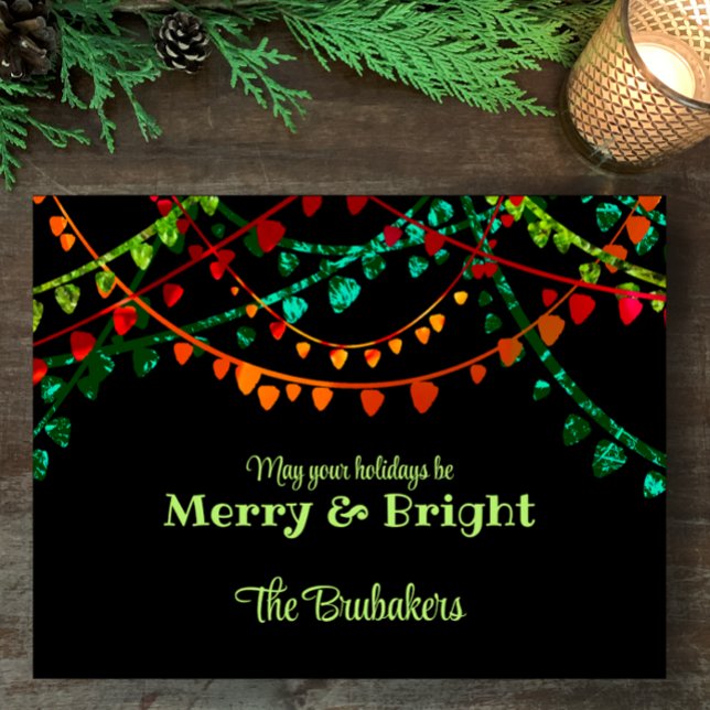 Personalized Unique Colorful Christmas Lights  Holiday Postcard (Customize this colorful, fun and creative Christmas light design postcard. Original art to share.)