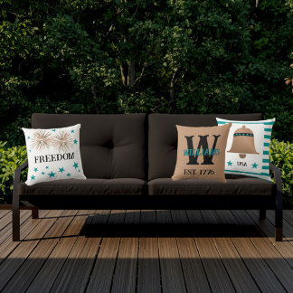 Personalized Unique Family Copper & Turquoise Throw Pillow