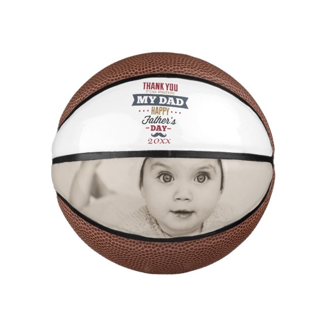 Personalized Unique Fathers Day Photo Gift Mini Basketball (Front)