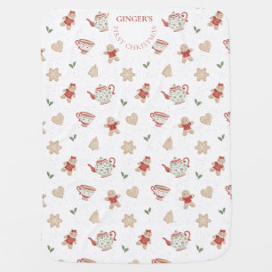 Personalized Unisex Gingerbread First Christmas Baby Blanket