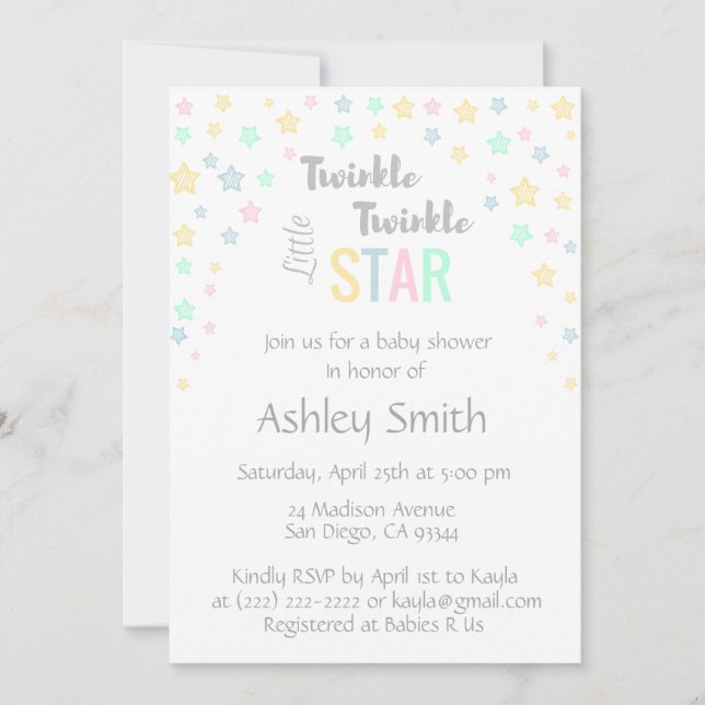 Personalized Unisex Twinkle Twinkle Baby Shower Invitation (Front)