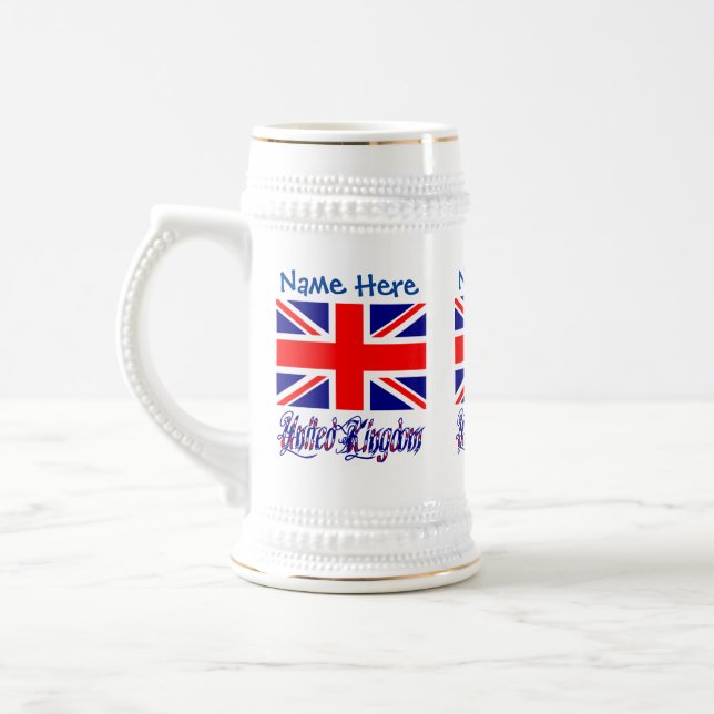 Personalized United Kingdom Flag Heritage  Beer Stein (Left)