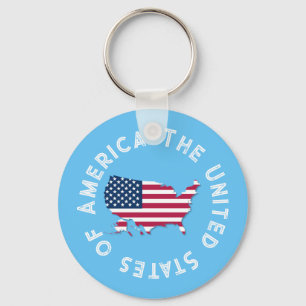 Personalized United States Map Flag Red White Blue Keychain