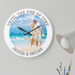 Personalized Until the End of Time Wedding Photo Large Clock<br><div class="desc">Personalized photo clock for a newlywed couple or anniversary gift. The photo is set up for you to add a wedding photo or romantic picture and you can also and your names. The wording reads "until the end of time" and this can also be customized if you wish. The lettering...</div>