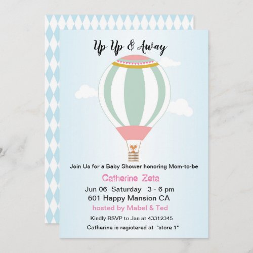 Personalized Up Up Hot Air Balloon Baby Shower Invitation
