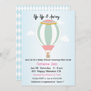 Personalized Up Up Hot Air Balloon Baby Shower Invitation
