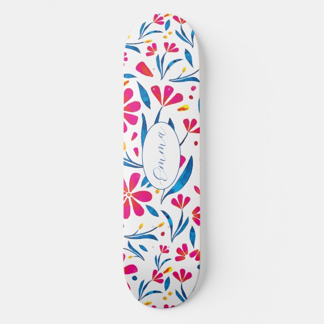 Personalized Uplifting Floral Pattern Skateboard (Front)
