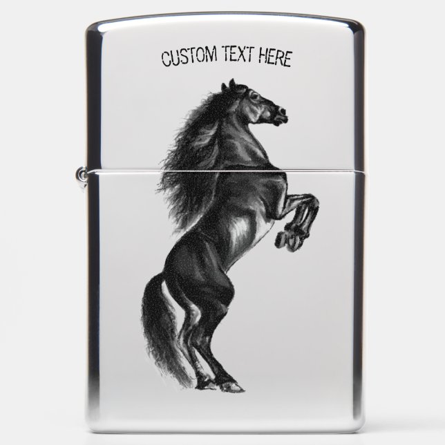 Personalized Upright Black Horse Zippo Lighters (Front)