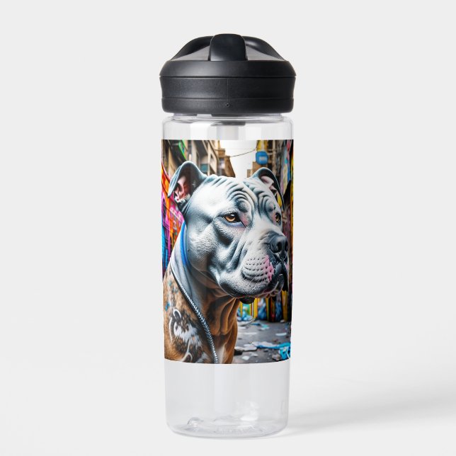 Personalized Urban Graffiti Street Art Pitbull Water Bottle (Front)