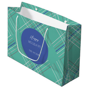 Personalized Urban Green Blue Tartan Large Gift Bag