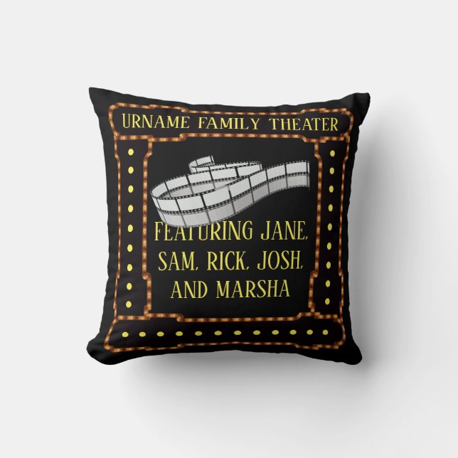 Personalized URNAME Family Theater Throw Pillow (Front)