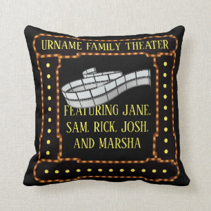 Personalized URNAME Family Theater Throw Pillow