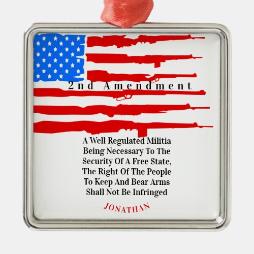 Personalized US American Flag  2nd Amendment  Metal Ornament