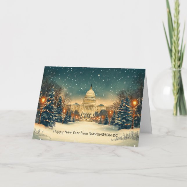 Personalized US Capitol Washington DC New Year Holiday Card (Front)