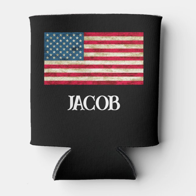 Personalized US Flag American Flag Can Cooler (Front)