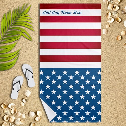 Personalized US Flag Beach Towel