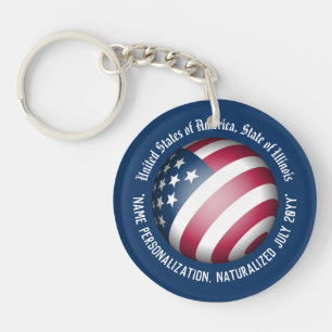 Personalized US Flag Iconic Red, White and Blue Keychain