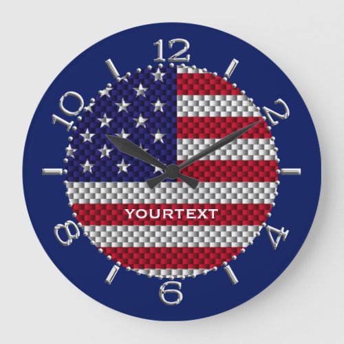 Personalized US Flag on Carbon Fiber Like Print Large Clock