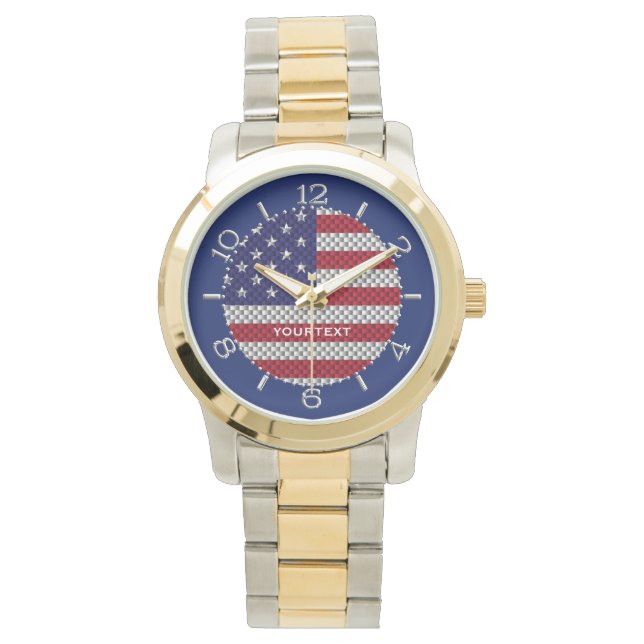 Personalized US Flag on Carbon Fiber Like Print Watch (Front)