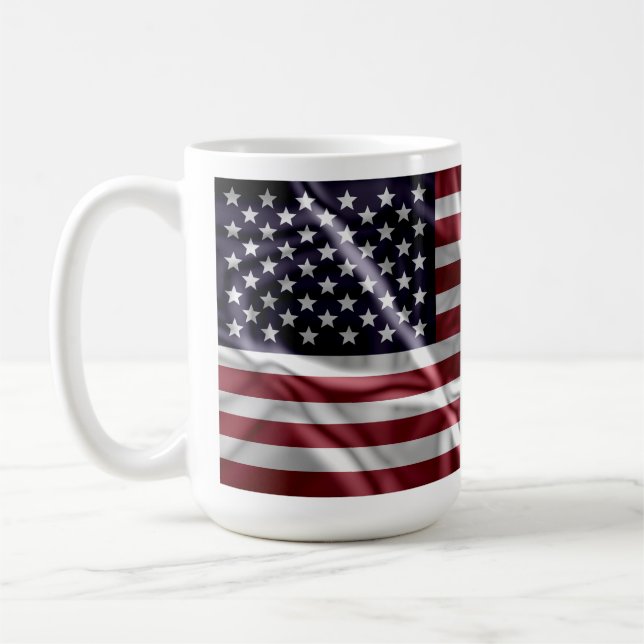 Personalized US Flag Red White Stripes Starry Blue Coffee Mug (Left)