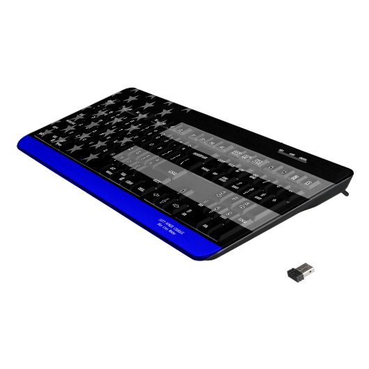 Personalized US Flag Thin Blue Line Symbol on Wireless Keyboard (Angled)
