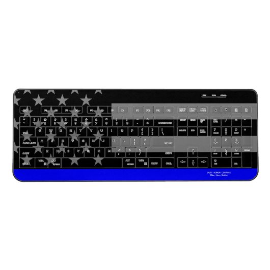Personalized US Flag Thin Blue Line Symbol on Wireless Keyboard (Front)