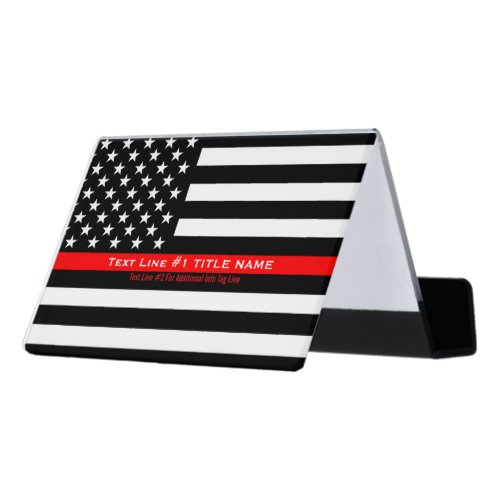 Personalized US Thin Red Line 2 Lines of Text Desk Business Card Holder