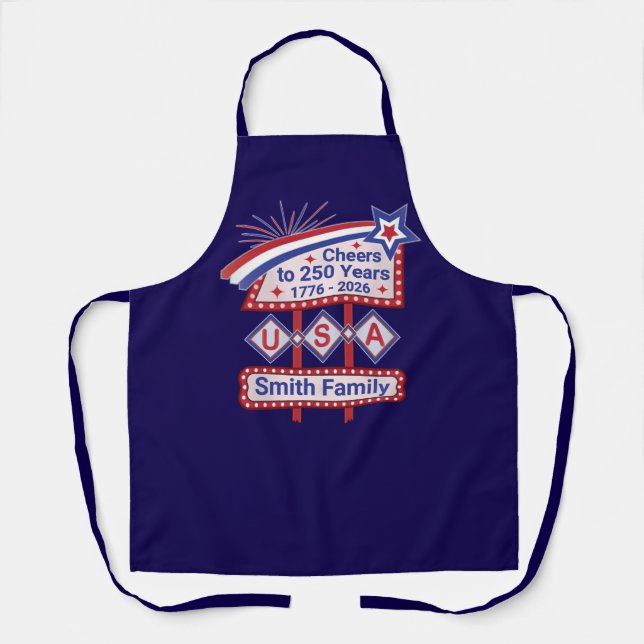 Personalized USA 250–Patriotic Retro Marquee Apron (Front)