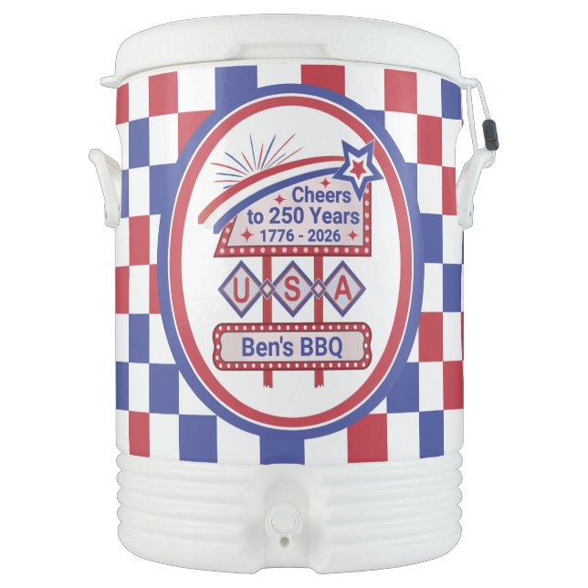 Personalized USA 250–Patriotic Retro Marquee Beverage Cooler (Front)