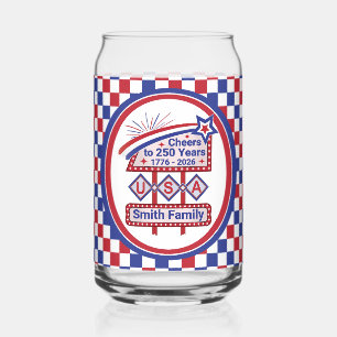 Personalized USA 250–Patriotic Retro Marquee Can Glass