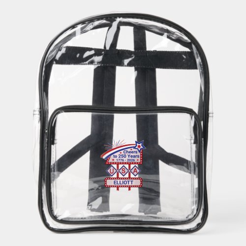 Personalized USA 250–Patriotic Retro Marquee Clear Backpack