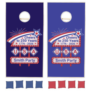 Personalized USA 250–Patriotic Retro Marquee Cornhole Set