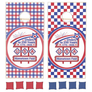 Personalized USA 250–Patriotic Retro Marquee Cornhole Set