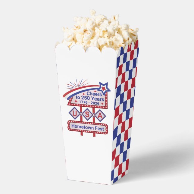 Personalized USA 250–Patriotic Retro Marquee Favor Boxes (Popped)