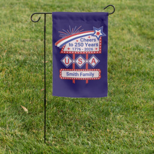 Personalized USA 250–Patriotic Retro Marquee Garden Flag