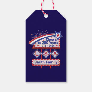 Personalized USA 250–Patriotic Retro Marquee Gift Tags