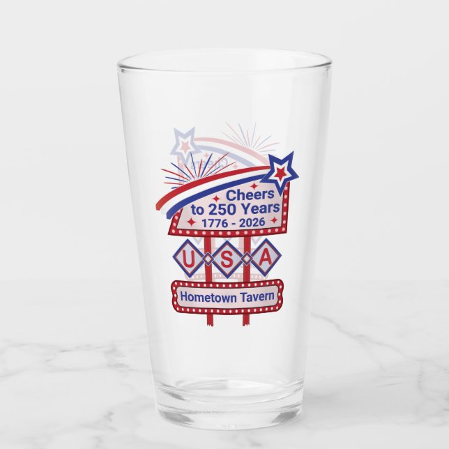 Personalized USA 250–Patriotic Retro Marquee Glass (Front)
