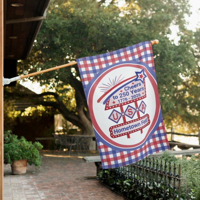 Personalized USA 250–Patriotic Retro Marquee House Flag (In SItu)