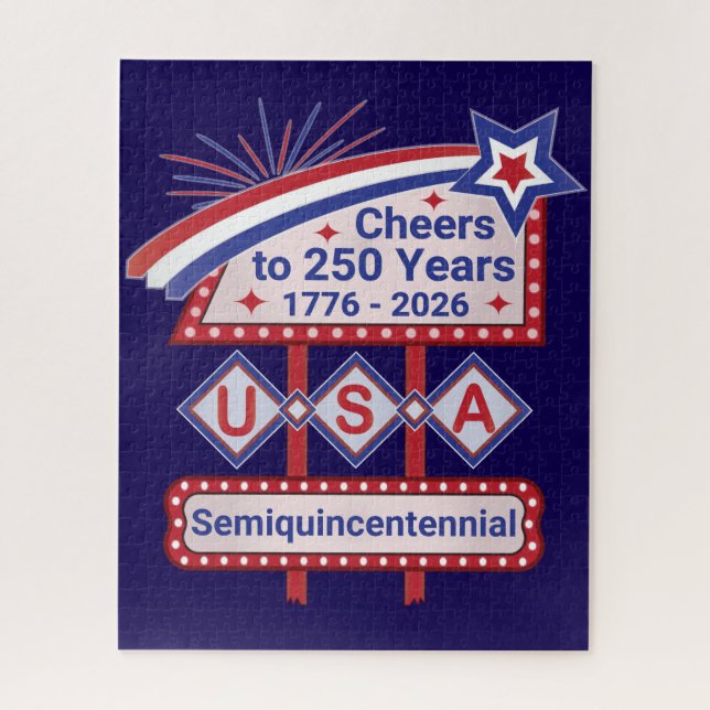 Personalized USA 250–Patriotic Retro Marquee Jigsaw Puzzle (Vertical)