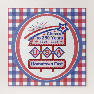 Personalized USA 250–Patriotic Retro Marquee Jigsaw Puzzle